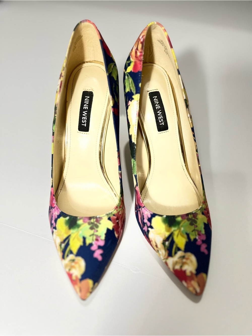 Nine West Navy Floral Pointed Pumps with Multicolor Blooms